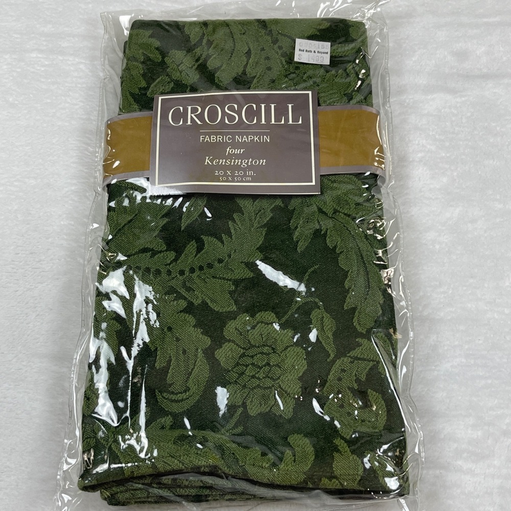 Croscill Kensington Hunter Green Floral Damask Fabric Napkins Set of 4 20x20 NEW